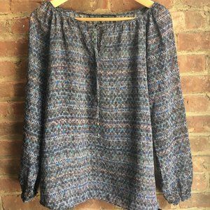 Printed Flowy Blouse with Tie NWT